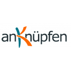 Logo Anknüpfen mit K als Grossbuchstabe in den Farben blau und orange