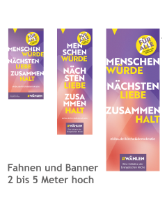 5 Fahnen und Banner Hochformate „Für alle. Mit Herz und Verstand“, zum Download