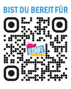 Aufkleber mit QR-Code zum Video "Konfi deine Zeit"