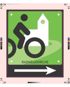 Schild Radwegskirche mit Pfeil nach rechts